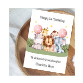 1st Birthday Safari Leaf Animals Card カード