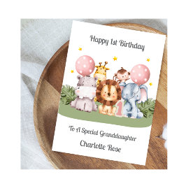 1st Birthday Safari Leaf Animals Card カード
