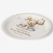 1st Birthday Teddy Bear Birthday Boy ペーパープレート (アングル)