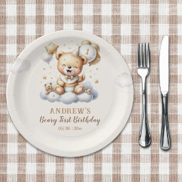 1st Birthday Teddy Bear Birthday Boy ペーパープレート