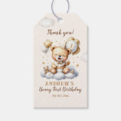 1st Birthday Teddy Bear with Brown Balloons ギフトタグ (正面)