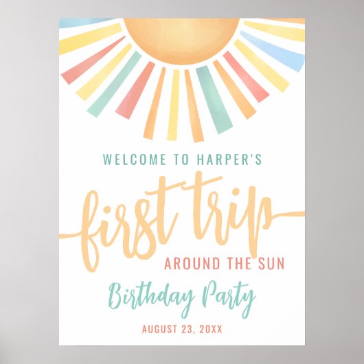 1st Birthday Trip Around The Sun Welcome Sign ポスター (正面)