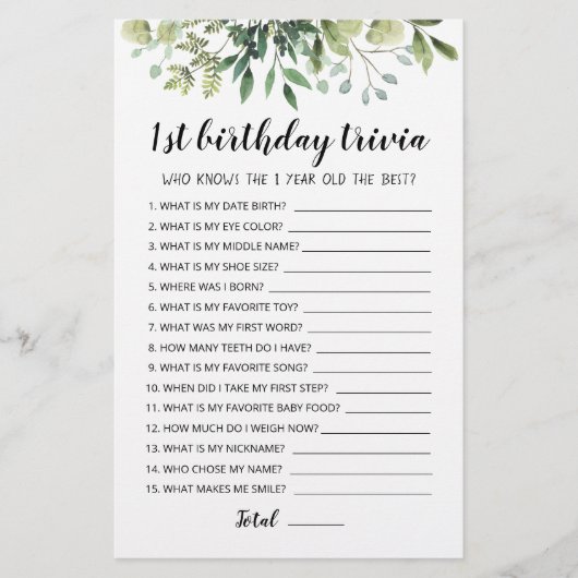1st Birthday Trivia編集可能ゲーム (正面)