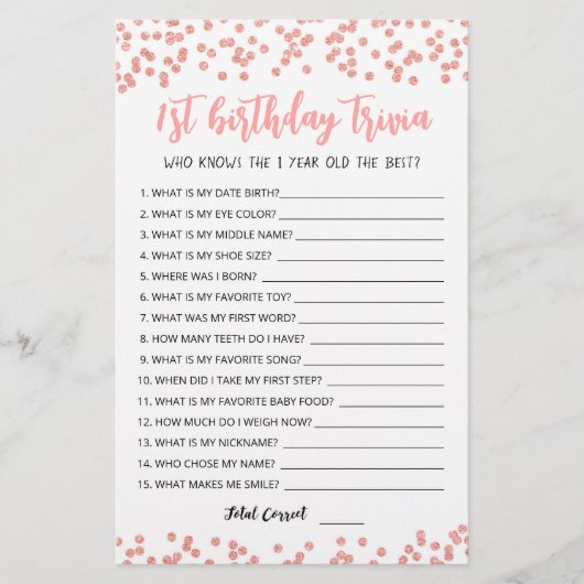 1st Birthday Trivia編集可能ゲーム (正面)