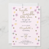 1st Birthday Twinkle Little Star Pink Girl  招待状 (正面)