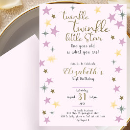 1st Birthday Twinkle Little Star Pink Girl  招待状