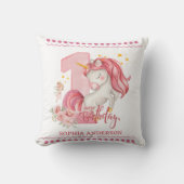 1st Birthday Unicorn Pink Little Girl  クッション (正面)