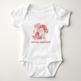 1st Birthday Unicorn Pink Little Girl  ベビーボディスーツ