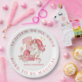1st Birthday Unicorn Pink Little Girl  ペーパープレート (パーティー)