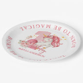 1st Birthday Unicorn Pink Little Girl  ペーパープレート (アングル)