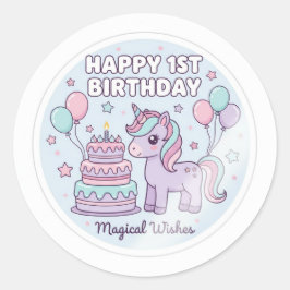 1st birthday unicorn sticker ラウンドシール