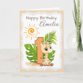 1st Birthday Watercolor Animals Card カード (正面)