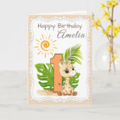 1st Birthday Watercolor Animals Card カード (黄色い花)