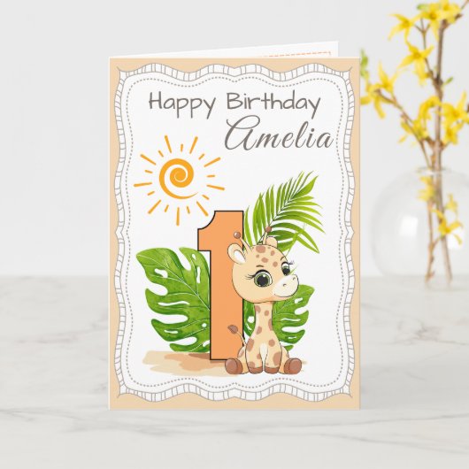 1st Birthday Watercolor Animals Card カード (黄色い花)