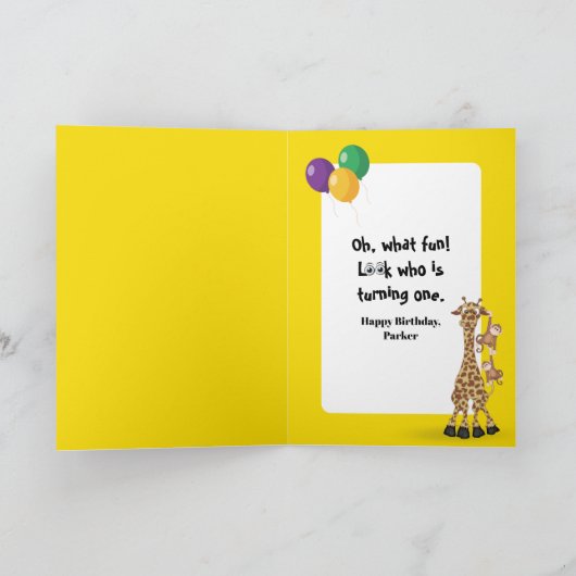 1st Birthday Wildlife Animal Babies カード (内部)