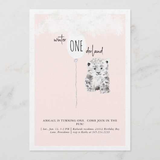 1st Birthday Winter Wonderland Leopard Birthday  招待状 (正面)