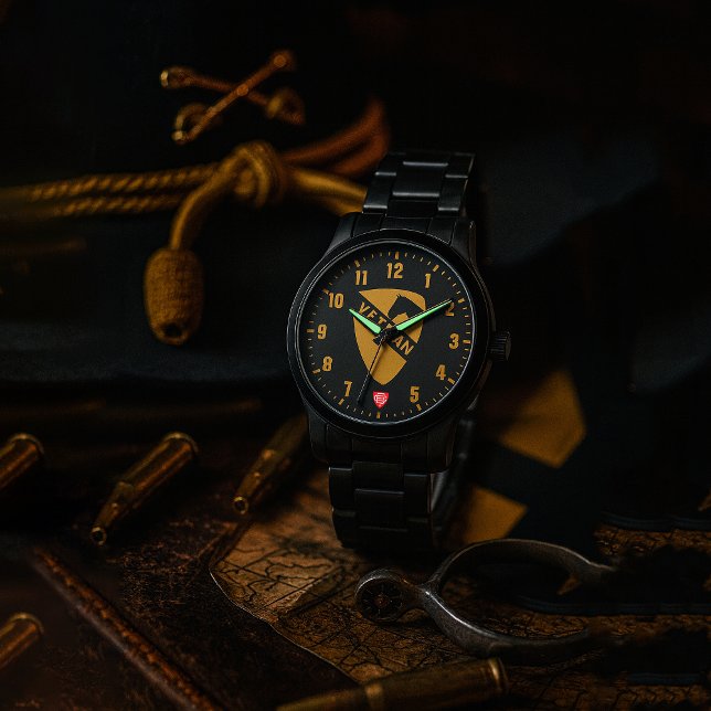 1st Cavalry Division Veteran Black 腕時計 (1st Cavalry Division Black Stainless Steel Wristwatch)