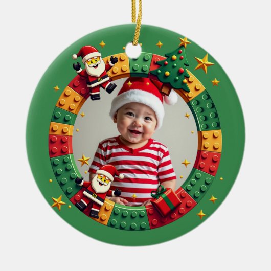 1st Christmas 2 sided Festive Builder green セラミックオーナメント (正面)