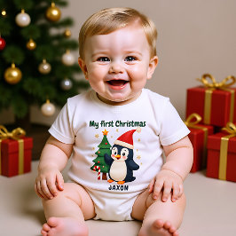🎄1st Christmas, custom text, Waddle & Wonder ベビーボディスーツ