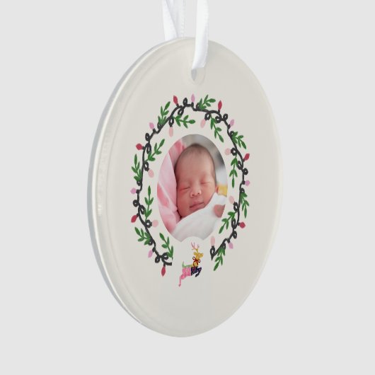 1st Christmas Deer with Wreath Customize Acrylic オーナメント (正面)