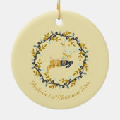 1st Christmas Deer with Wreath Soft Yellow セラミックオーナメント (裏面)