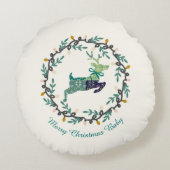 1st Christmas Deer with Wreath Teal Cream ラウンドクッション (裏面)
