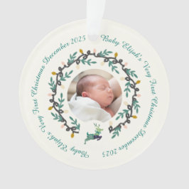 1st Christmas Deer with Wreath Teal Cream Acrylic オーナメント