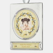 1st Christmas Deer with Wreath Yellow シルバープレートバナーオーナメント (左)