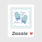 1st Christmas Mittens Blue Bow Holiday シール (シート)