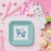 1st Christmas Mittens Blue Bow Holiday ペーパープレート (パーティー)