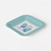 1st Christmas Mittens Blue Bow Holiday ペーパープレート (傾斜あり)