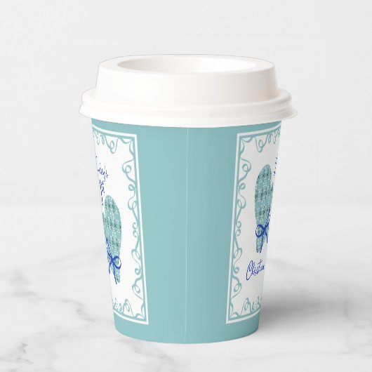 1st Christmas Mittens Blue Bow Holiday 紙コップ (右)