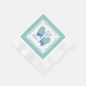 1st Christmas Mittens Blue Bow Holiday 縁ありカクテルナプキン (角)