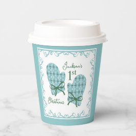 1st Christmas Mittens Green Bow Holiday Paper cup 紙コップ