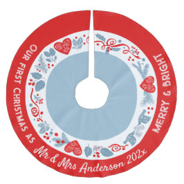 1st Christmas Mr & Mrs newly wed Scandinavian cute ブラッシュドポリエステルツリースカート