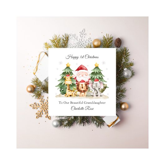 1st Christmas Santa Jungle Animals Christmas Card シーズンカード
