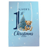 1st Christmas Teddy Bear with Blue Tree ミディアムペーパーバッグ (裏面)