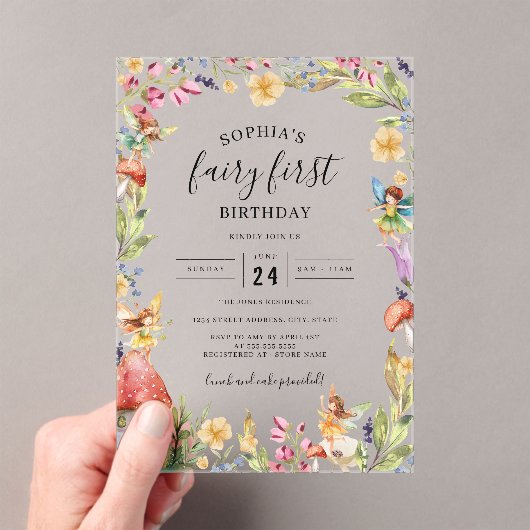 1st Fairy First Birthday Birthday  アクリル招待状 (インサイチュ (ポータブル))