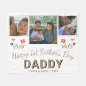 1st Father's Day Daddy Keepsake 3 Photo フリースブランケット (正面(横))