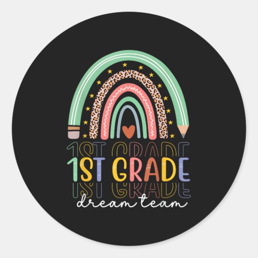 1st Grade Dream Team Rainbow Back To School Teache ラウンドシール (正面)