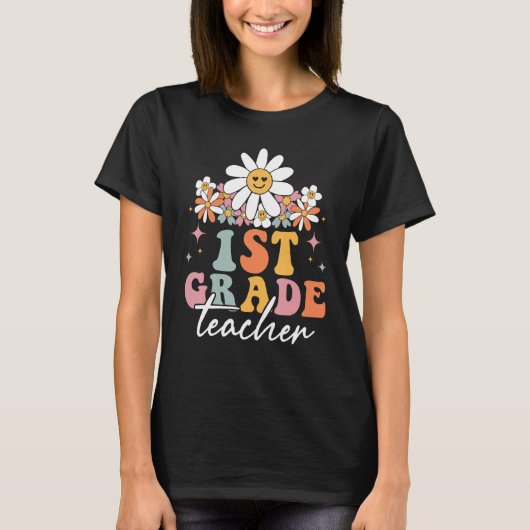 1st Grade First Grade Teacher Hippie Groovy Back T Tシャツ (正面)