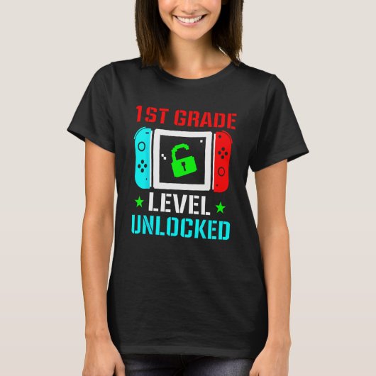 1st Grade Level Unlocked  Back To School Gamer Boy Tシャツ (正面)