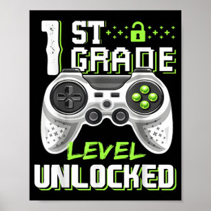 1st Grade Level Unlocked Gamer First Day Of School ポスター