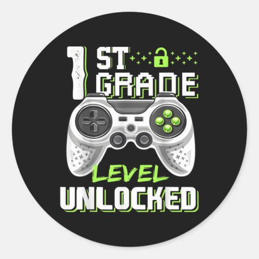 1st Grade Level Unlocked Gamer First Day Of School ラウンドシール (正面)