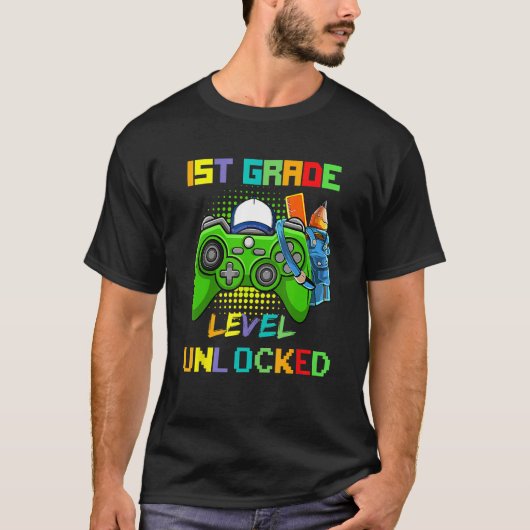 1st Grade Level Unlocked Video Game Back to School Tシャツ (正面)