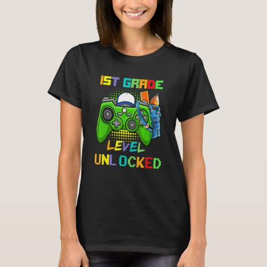 1st Grade Level Unlocked Video Game Back to School Tシャツ (正面)