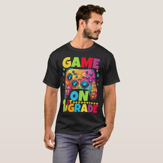 1St Grade Level Unlocked Video Gamer Pixel Back  Tシャツ (正面フル)