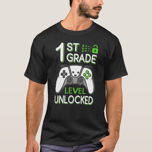 1st Grade Level Unlocked VideoGame Gamer Back to S Tシャツ (正面)