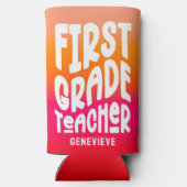 1st Grade Teacher Orange Red Gradient スリム缶クーラー (裏面)