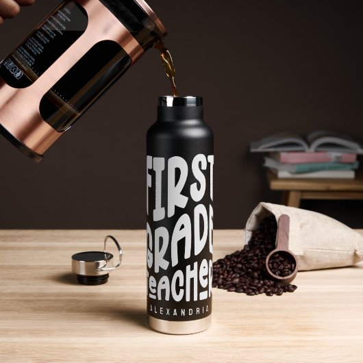 1st Grade Teacher Simple Text ウォーターボトル (コーヒー (回転後))